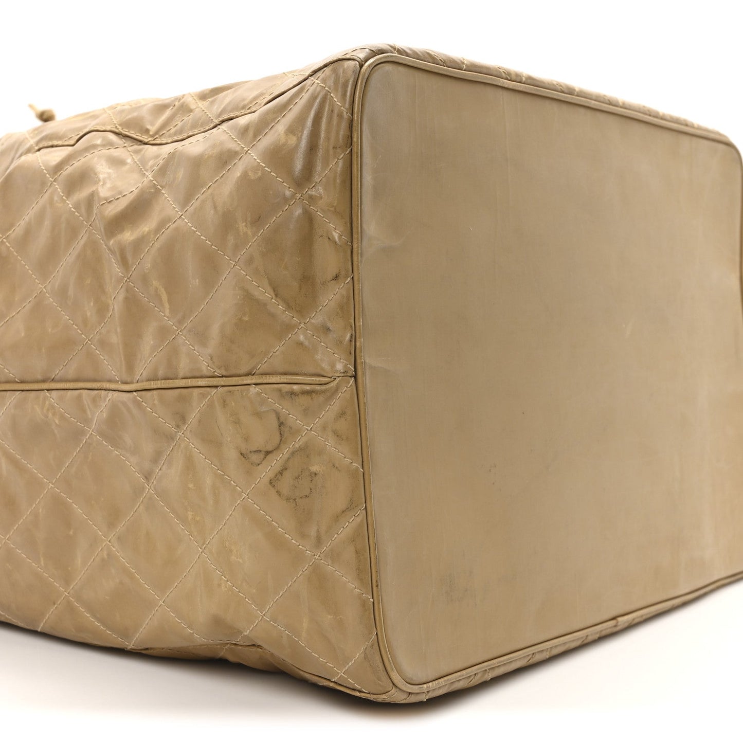 Vinyl Stitched XL Bucket Bag Beige