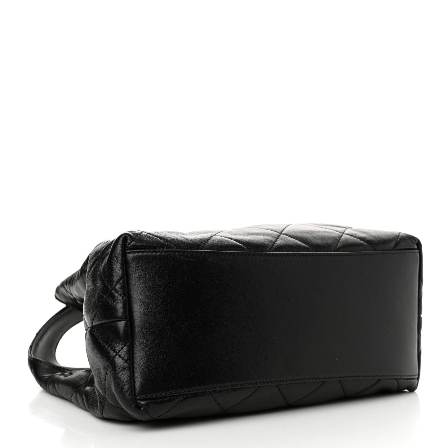 Shiny Lambskin Quilted CC Belt Shopping Bag Black