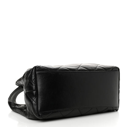 Shiny Lambskin Quilted CC Belt Shopping Bag Black