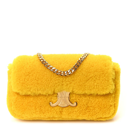 Fluffy Shearling Triomphe Claude Chain Shoulder Bag Yellow