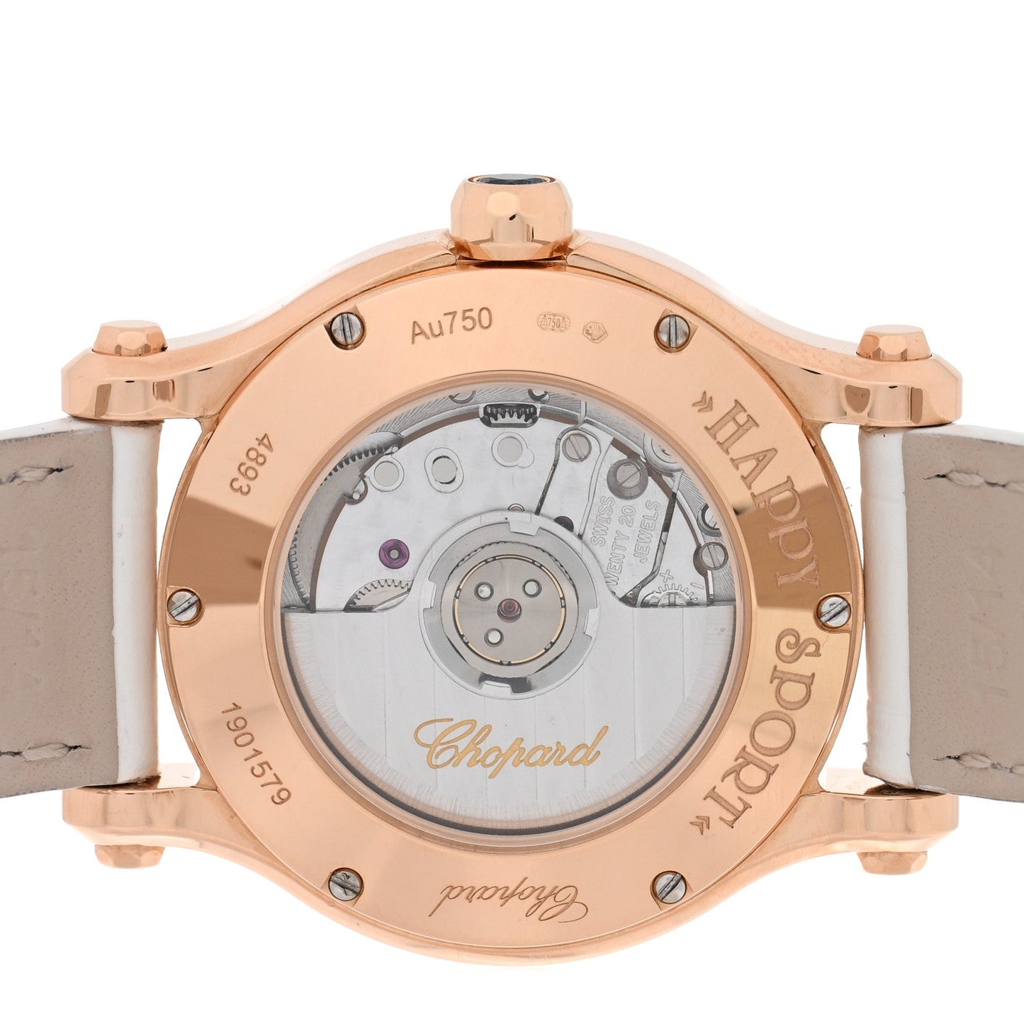 18K Rose Gold Alligator 5 Diamond 30mm Happy Sport Automatic Watch White
