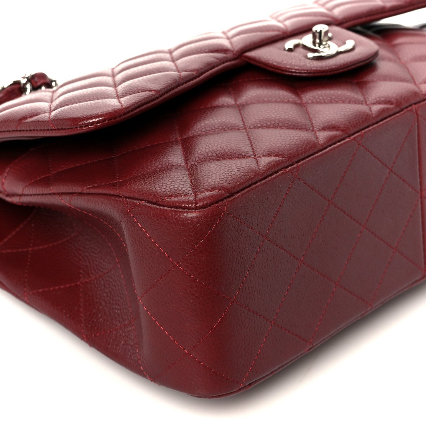 Caviar Quilted Jumbo Double Flap Dark Red