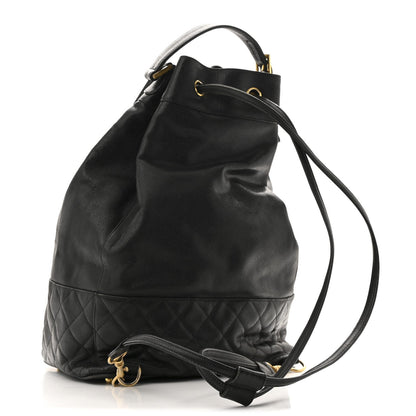 Caviar Quilted Drawstring Backpack Black