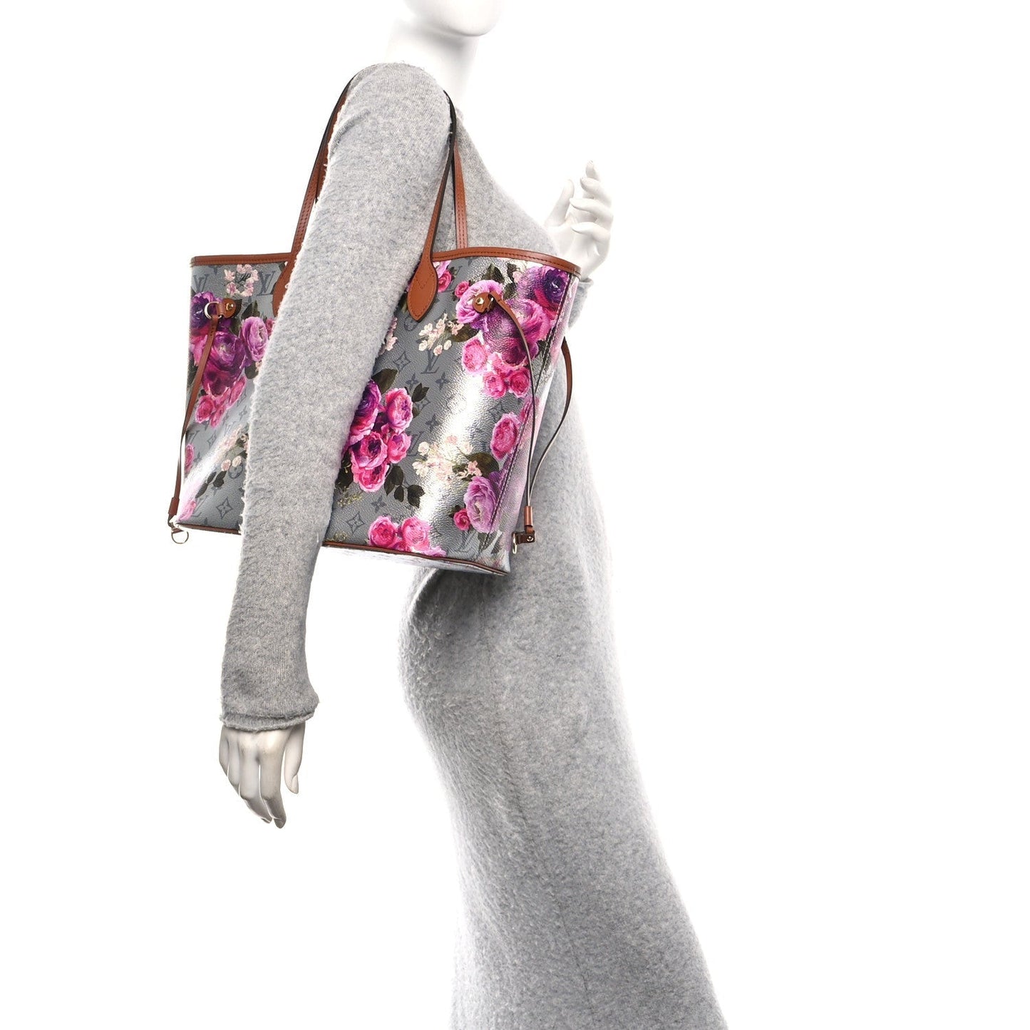 Metallic Monogram LV Garden Neverfull MM Silver