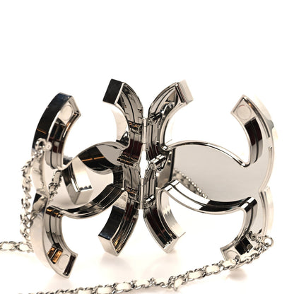 Metal Lambskin CC Mirror Crossbody Necklace Silver White
