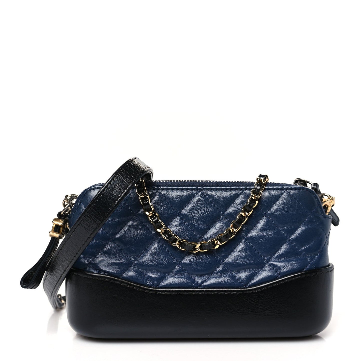 Aged Calfskin Quilted Small Gabrielle Clutch With Chain Navy Black
