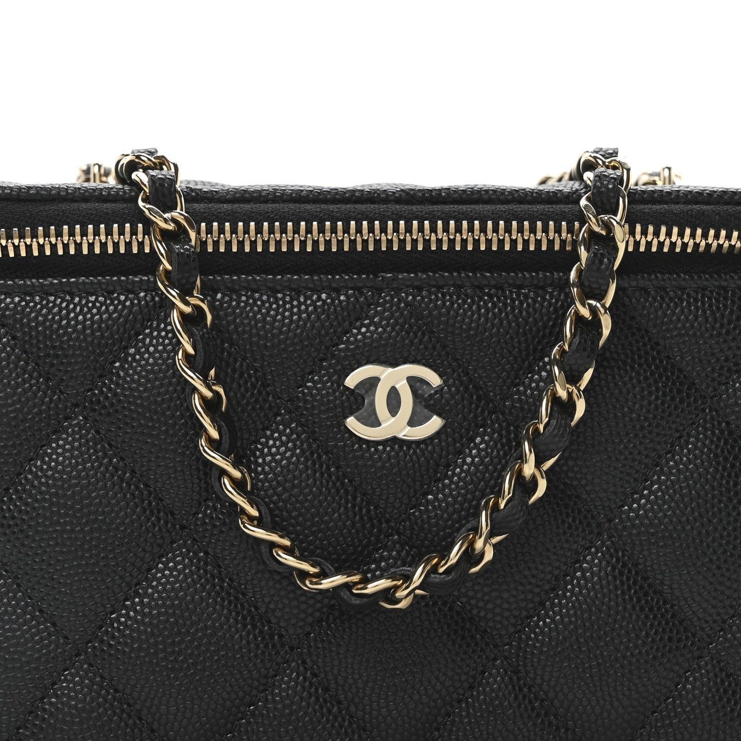 Caviar Quilted Small Vanity Case With Chain Black