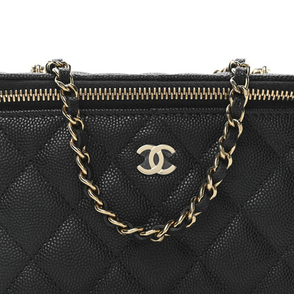 Caviar Quilted Small Vanity Case With Chain Black