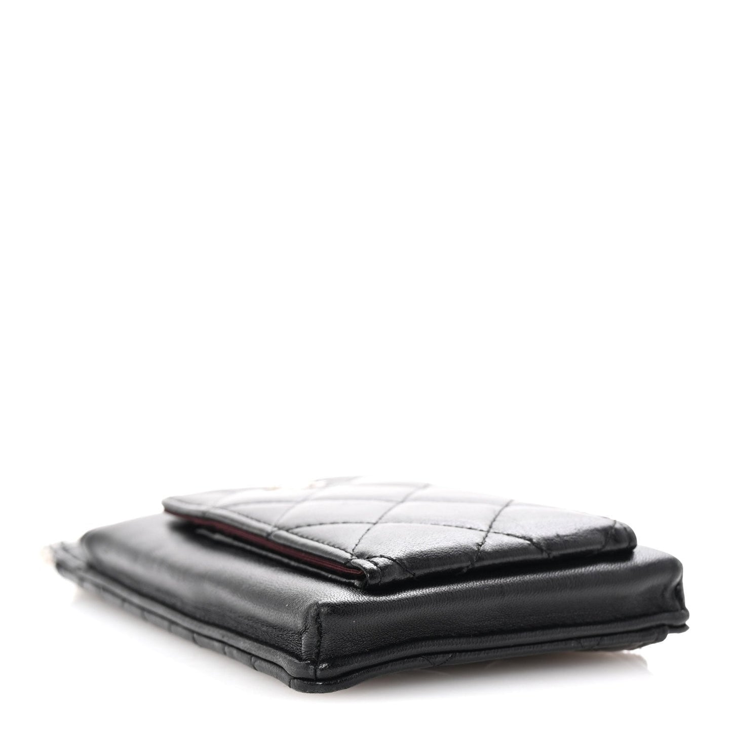 Lambskin Quilted Zip Phone Case Black
