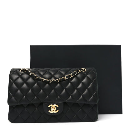 Lambskin Quilted Medium Double Flap Black