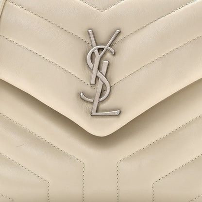 Calfskin Y Quilted Monogram Small Loulou Chain Satchel Ivory