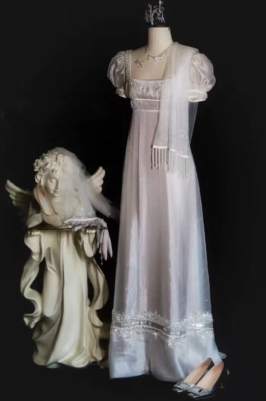 90s Retro Prom Dress Square Neck Imperial Dress Formal Gala Gown Evening Dress Party Outfits     D5090