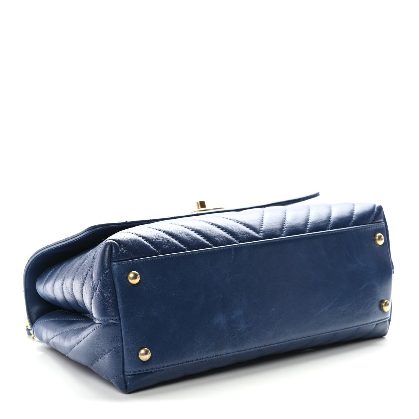 Aged Calfskin Chevron Quilted Small Coco Handle Flap Blue