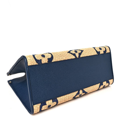 Raffia Calfskin Monogram Giant Onthego MM Blue
