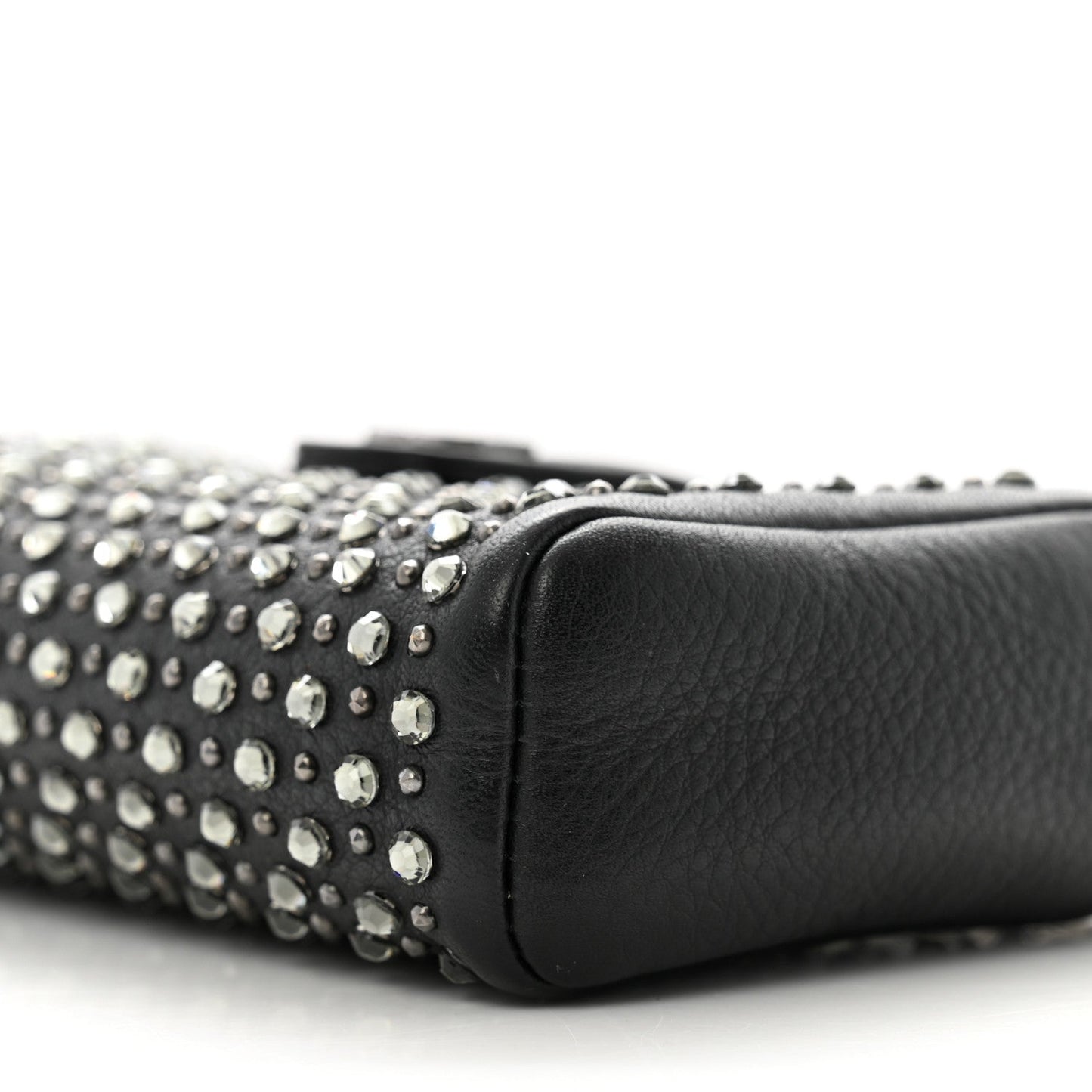 Calfskin Strass Studded Mini Phone Holder Clutch Black