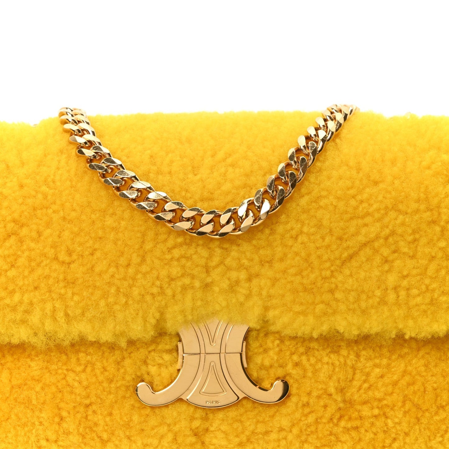 Fluffy Shearling Triomphe Claude Chain Shoulder Bag Yellow