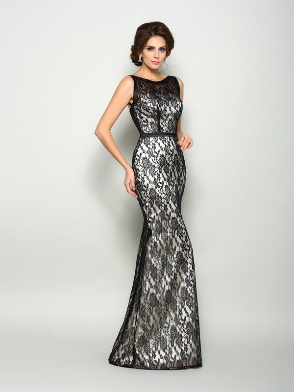 Trumpet/Mermaid Bateau Lace Sleeveless Long Woven Satin Mother of the Bride Dresses