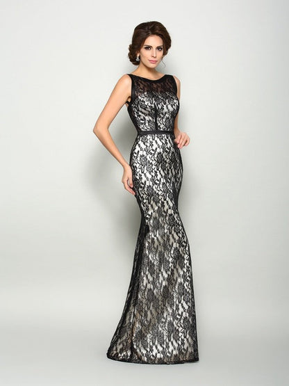 Trumpet/Mermaid Bateau Lace Sleeveless Long Woven Satin Mother of the Bride Dresses