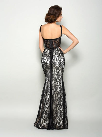 Trumpet/Mermaid Bateau Lace Sleeveless Long Woven Satin Mother of the Bride Dresses