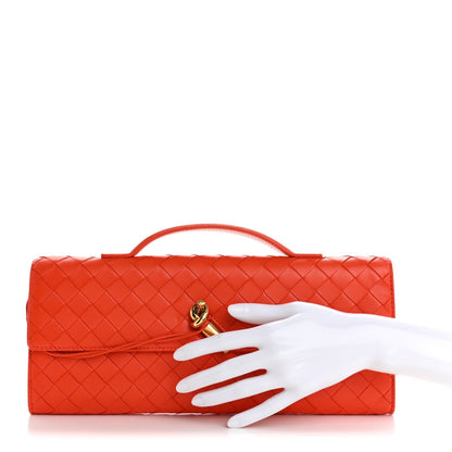 Nappa Intrecciato Long Andiamo Top Handle Clutch Orange