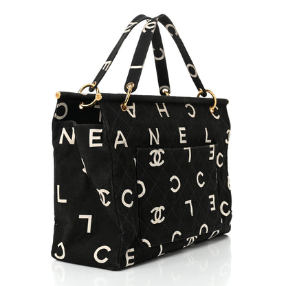 Canvas Printed Quilted Logo Tote Black White