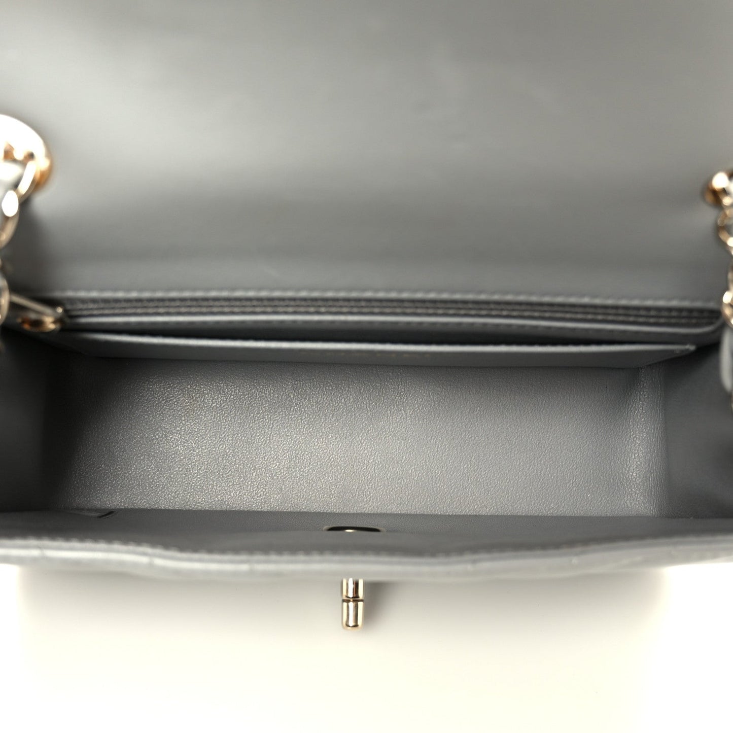 Lambskin Chevron Quilted Mini Rectangular Flap Grey