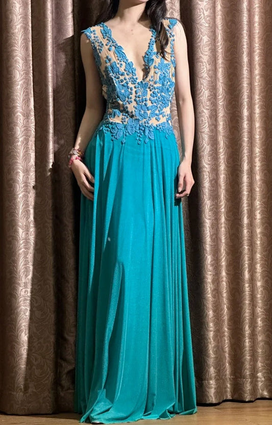 90s Elegant Prom Dress V-neck Pleated Formal Gala Gown Evening Dress Birthday Party Outfits     D5141