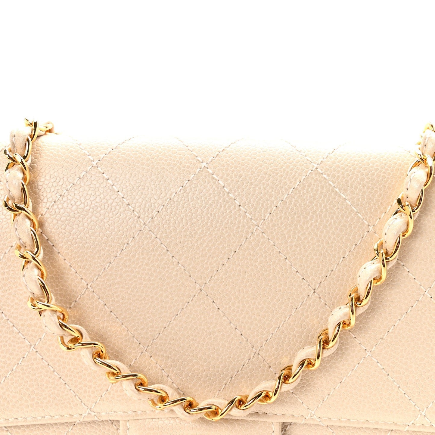 Caviar Stitch Medium Single Flap Beige Clair