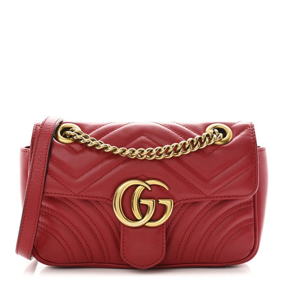 Calfskin Matelasse Mini GG Marmont Shoulder Bag Hibiscus Red