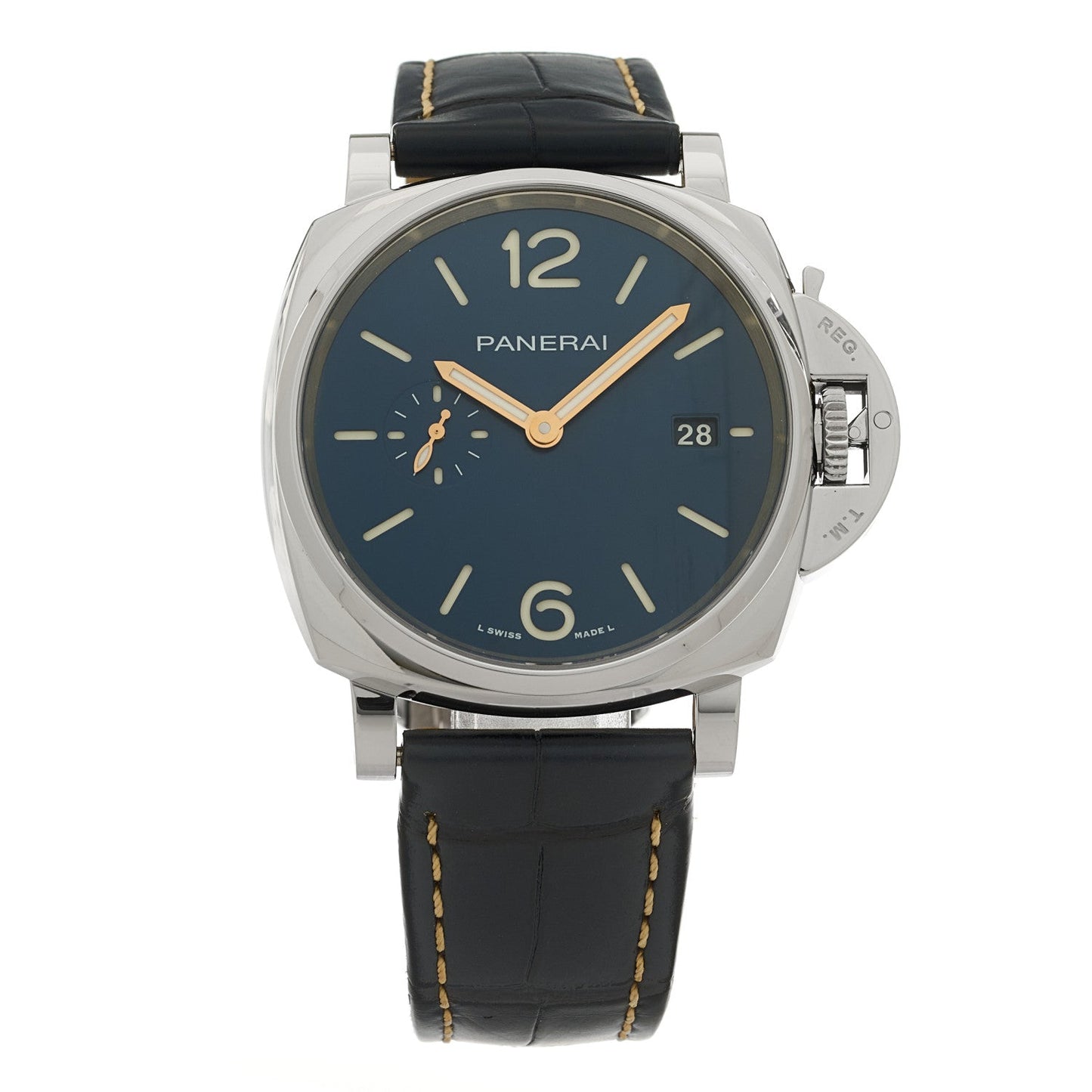 Stainless Steel Alligator 42mm Luminor Due Automatic Watch Blue PAM01274