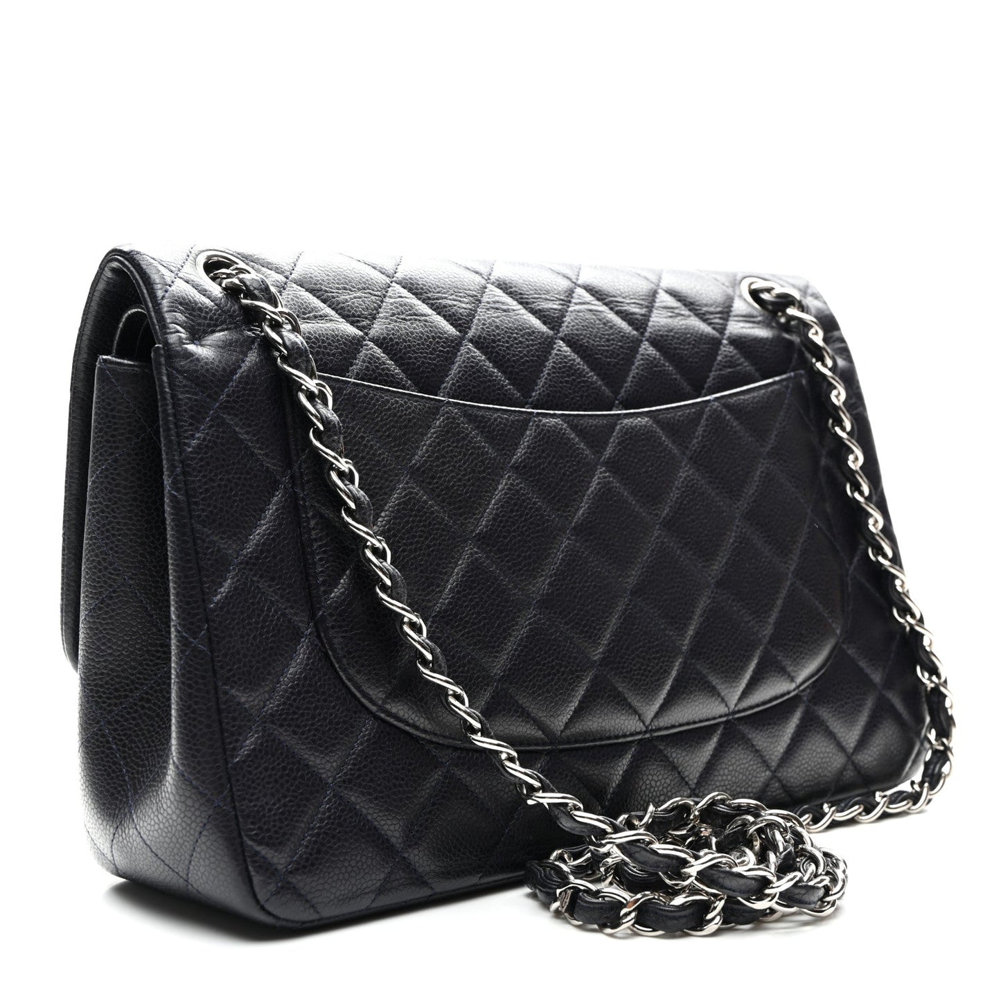 Caviar Quilted Jumbo Double Flap Navy Blue