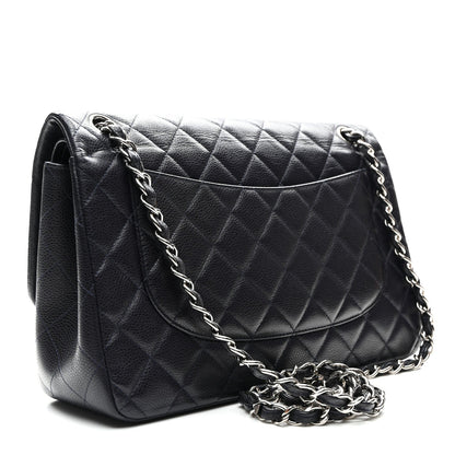 Caviar Quilted Jumbo Double Flap Navy Blue