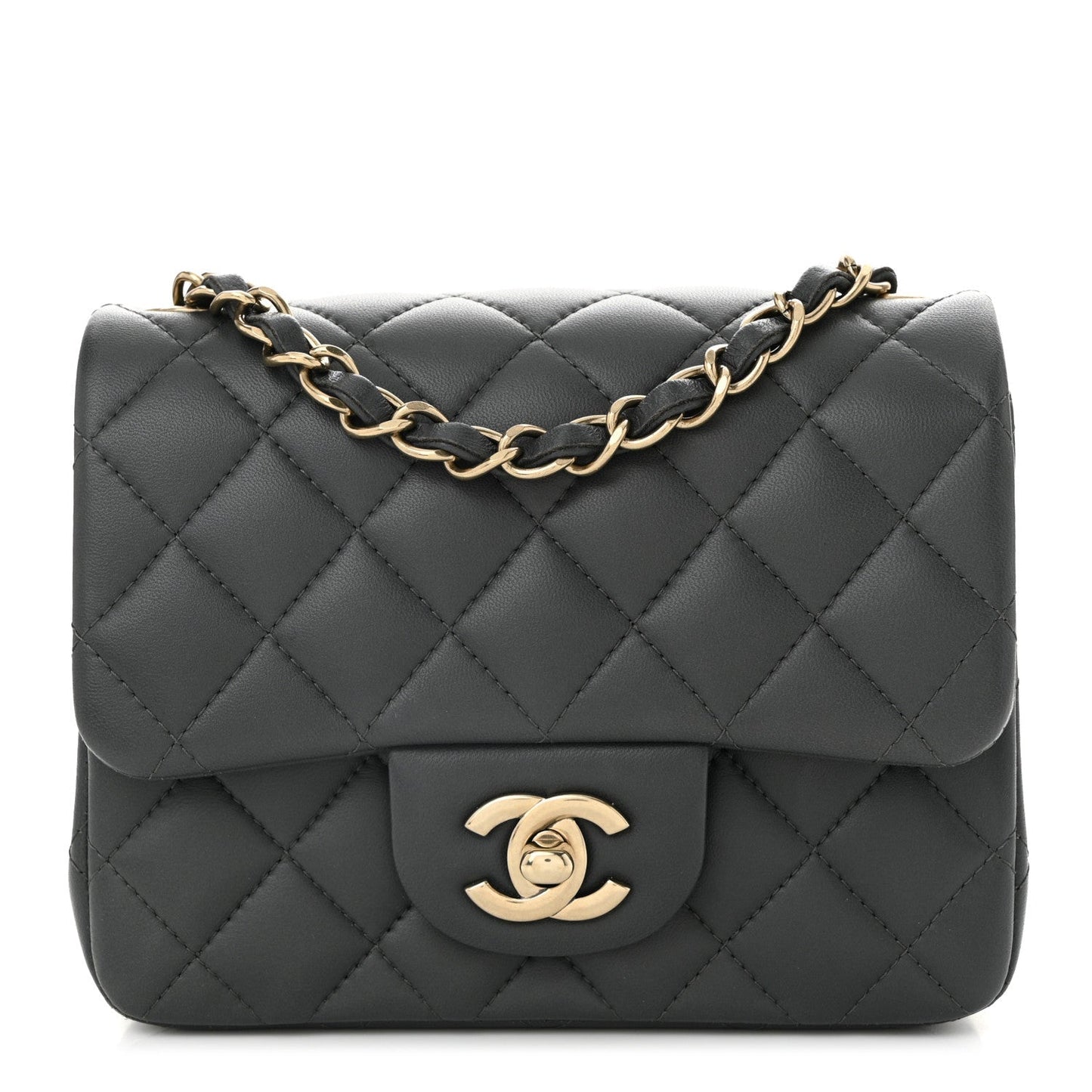 Lambskin Quilted Mini Square Flap Dark Grey