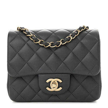 Lambskin Quilted Mini Square Flap Dark Grey