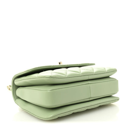Lambskin Lacquered Quilted Mini Trendy CC Dual Handle Flap Bag Light Green