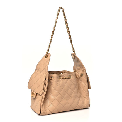 Caviar Quilted Small Chanel 25 Handbag Dark Beige