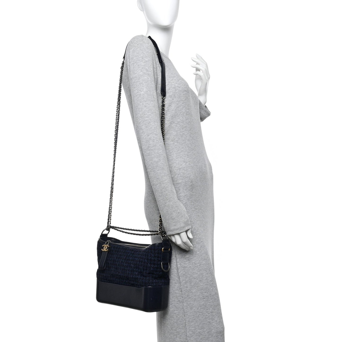 Tweed Calfskin Quilted Medium Gabrielle Hobo Black Blue