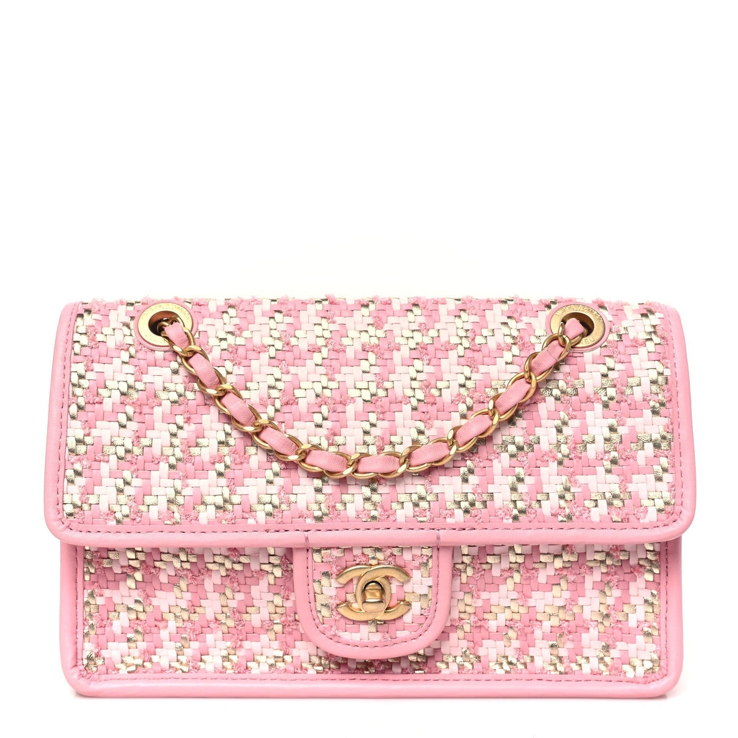 Metallic Lambskin Viscose Woven Flap Pink Gold
