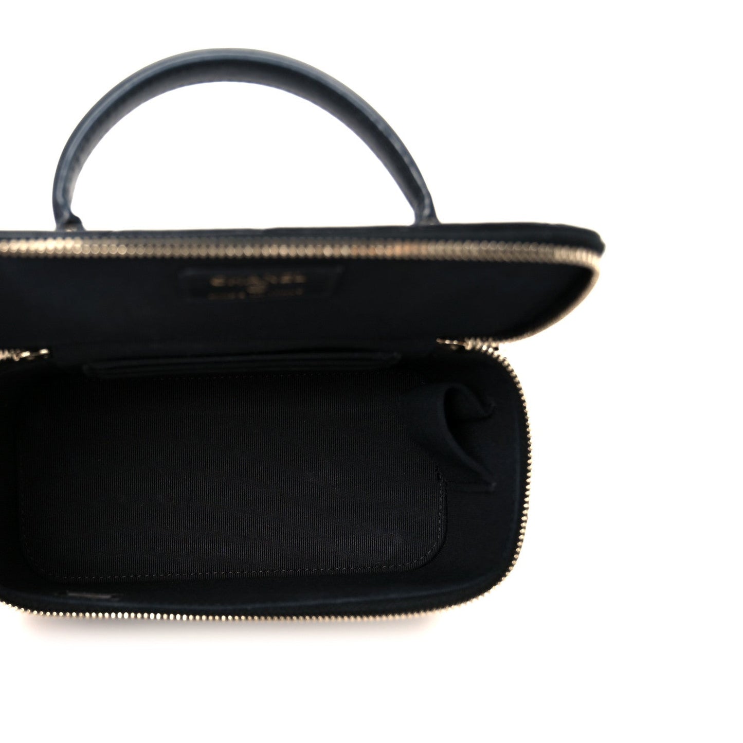 Lambskin Quilted Small Top Handle Vanity Case With Chain Black