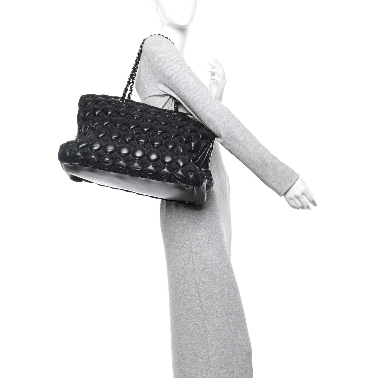 Glazed Lambskin Quilted Large Stravinsky Tote Black
