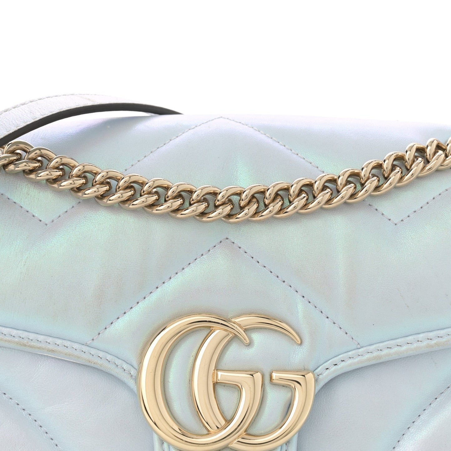 Iridescent Nappa Chevron Matelasse Small GG Marmont Shoulder Bag Iridescent Snow Light Blue