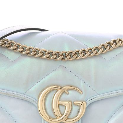 Iridescent Nappa Chevron Matelasse Small GG Marmont Shoulder Bag Iridescent Snow Light Blue