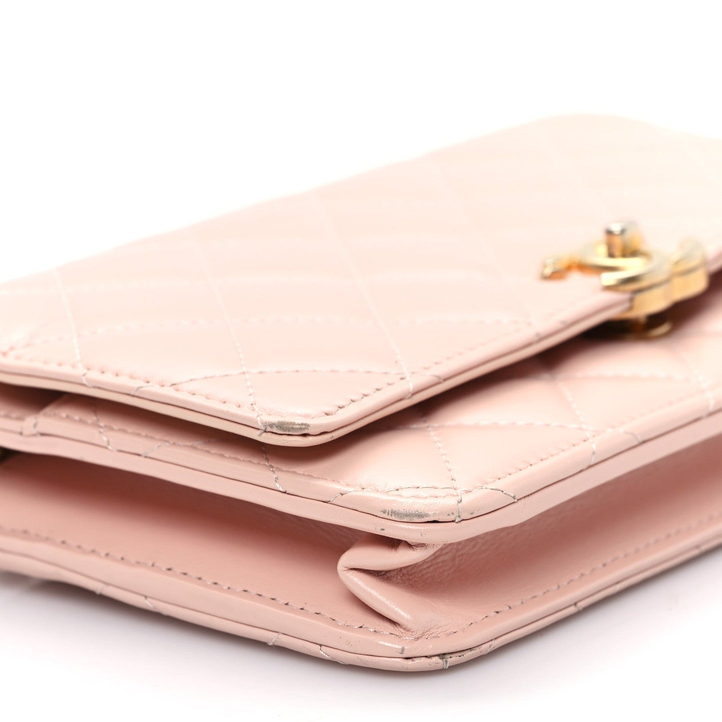 Calfskin Quilted Perfect FIt Wallet On Chain WOC Light Pink