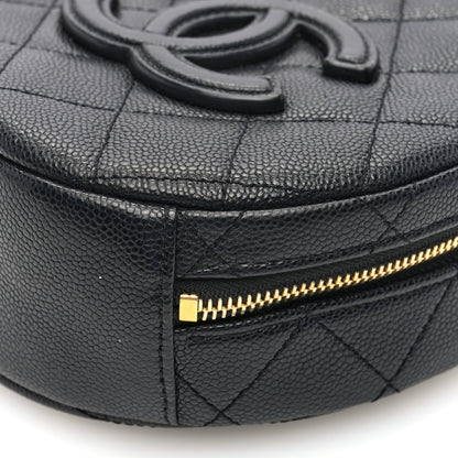 Caviar Quilted Small Round Vanity With Chain  Black