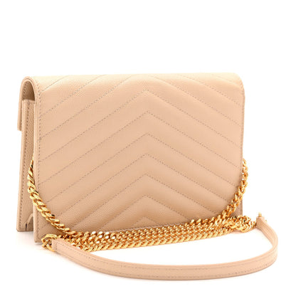 Grain De Poudre Matelasse Chevron Monogram Envelope Chain Wallet Nude Powder