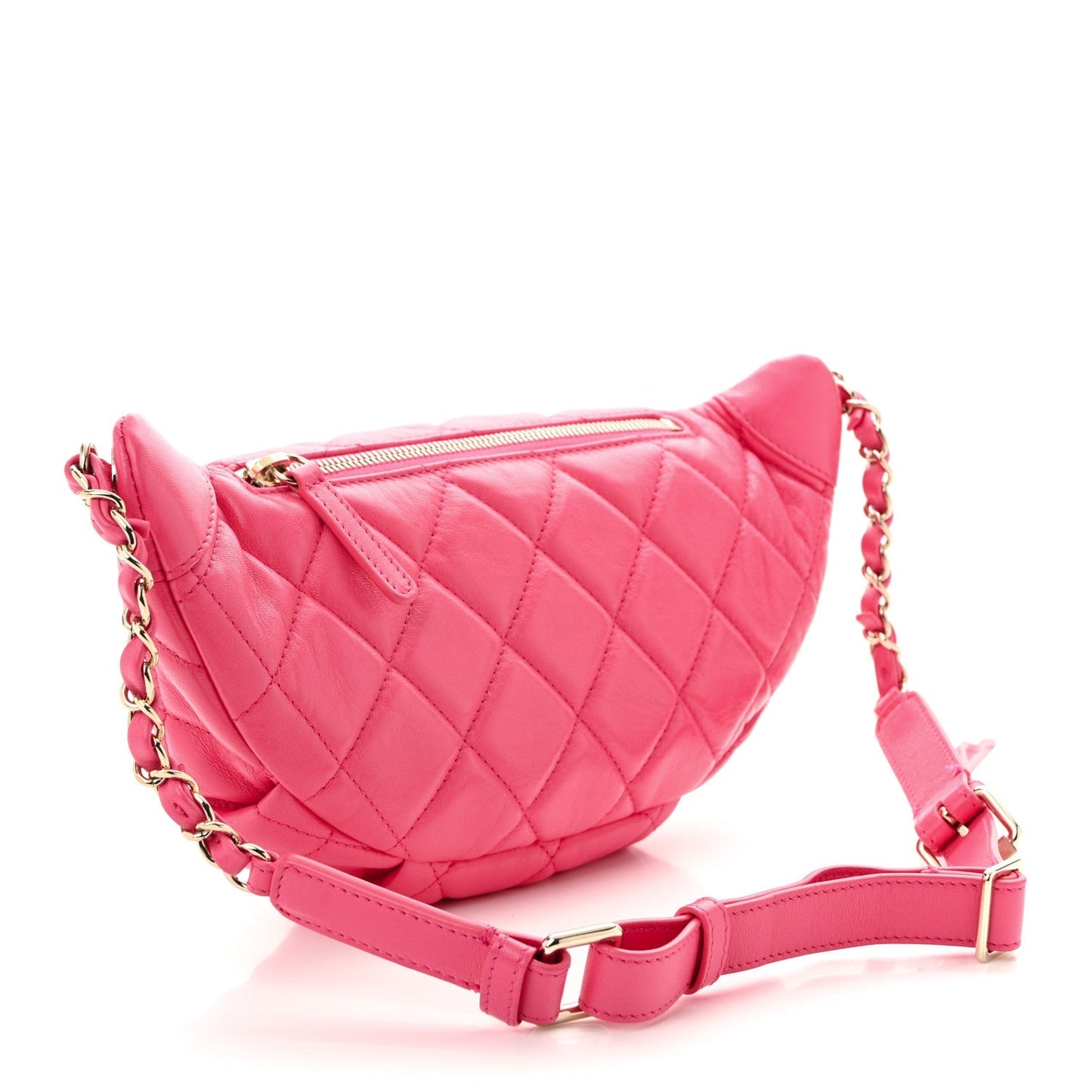 Lambskin Quilted Waist Bag Fanny Pack Pink