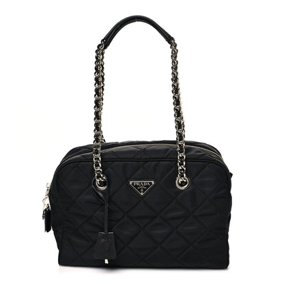 Nylon Tessuto Impuntu Quilted Shoulder Bag Black