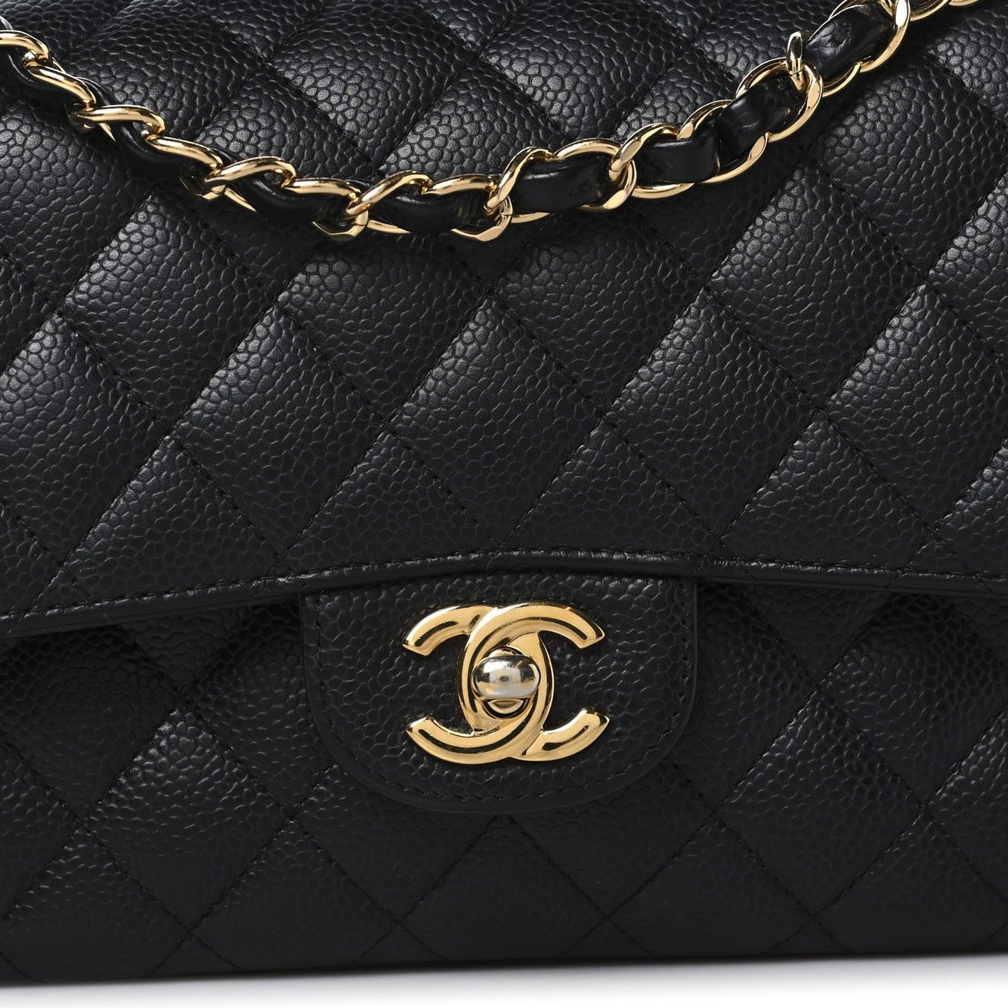 Caviar Quilted Medium Double Flap Black