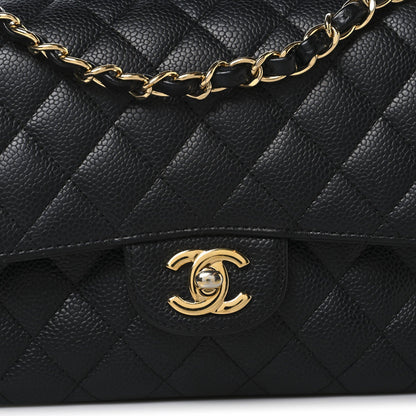 Caviar Quilted Medium Double Flap Black