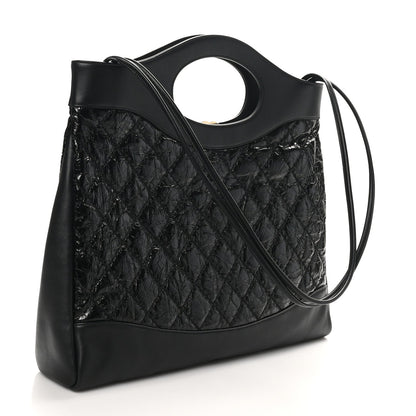 Crumpled Calfskin Quilted 31 Large Shopping Bag Black